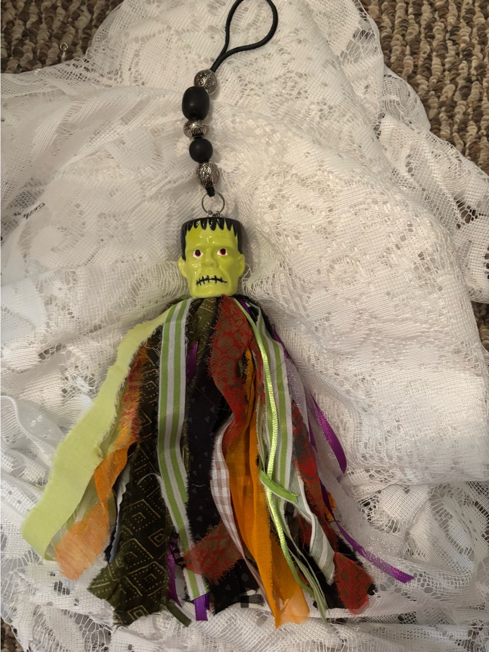 Frankenstein Salt Shaker Tassel -Handmade in Neon Green.